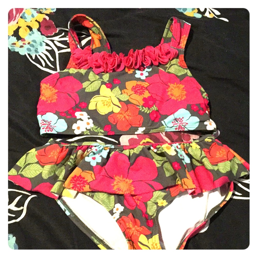 Floral Two Piece Girls Swim Suit